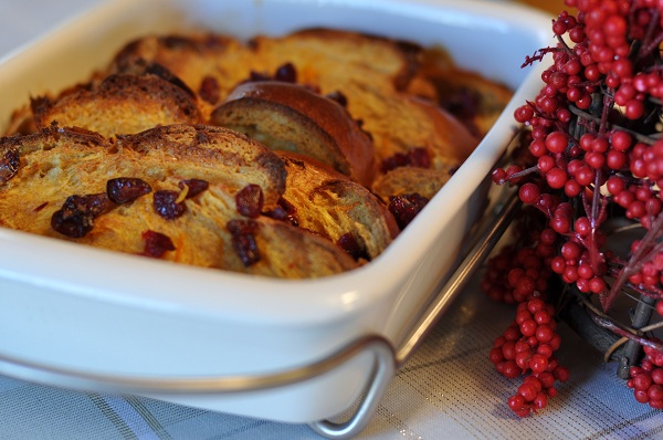 Christmas Breakfast Idea: Eggnog & Cranberry Bread Pudding Casserole