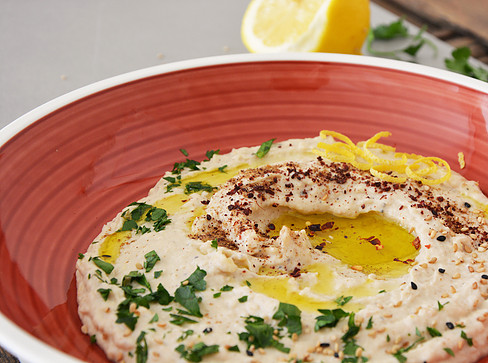 hummus in Manufacture Rouge pasta bowl