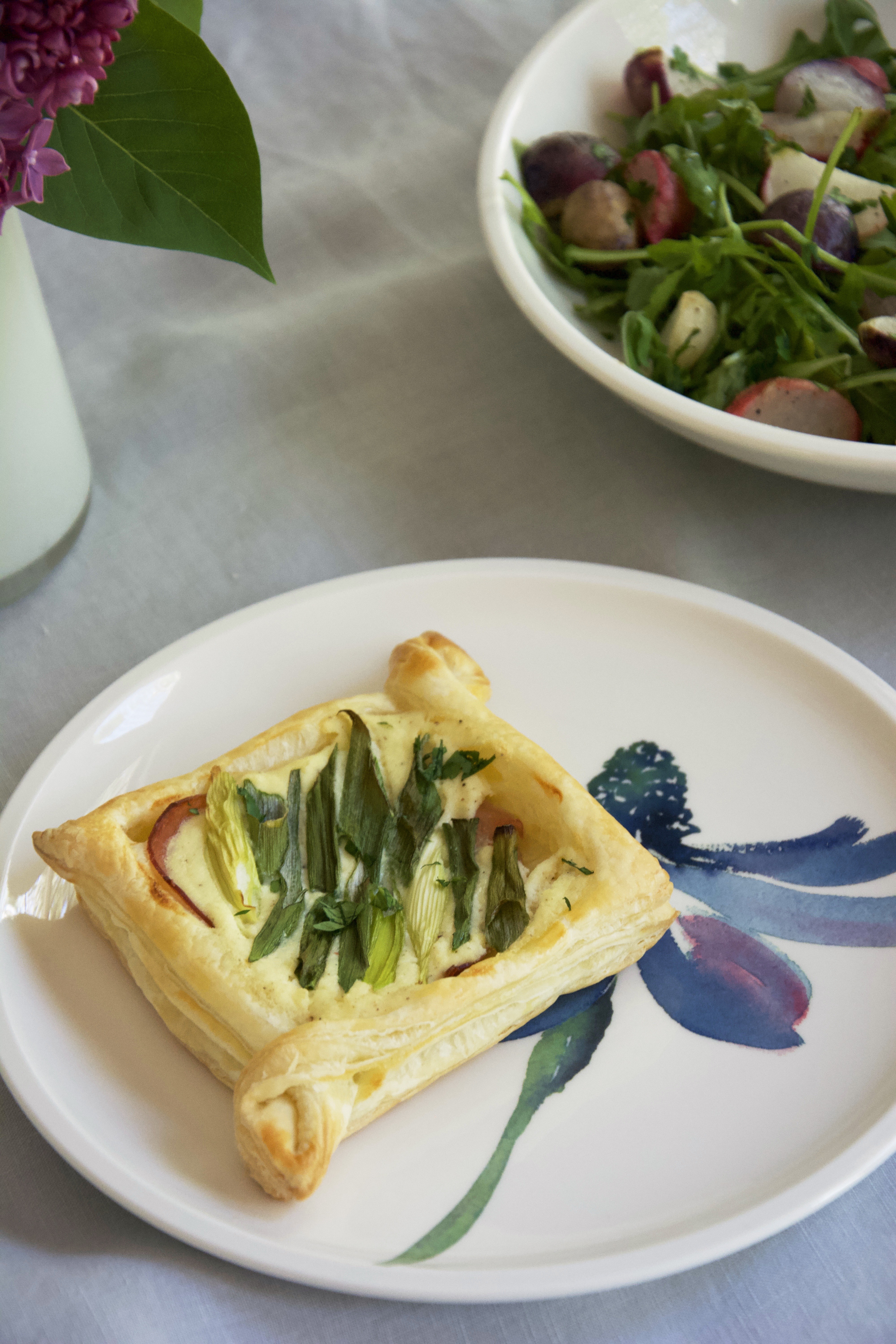 puff pastry on Artesano Flower Art dinnerware