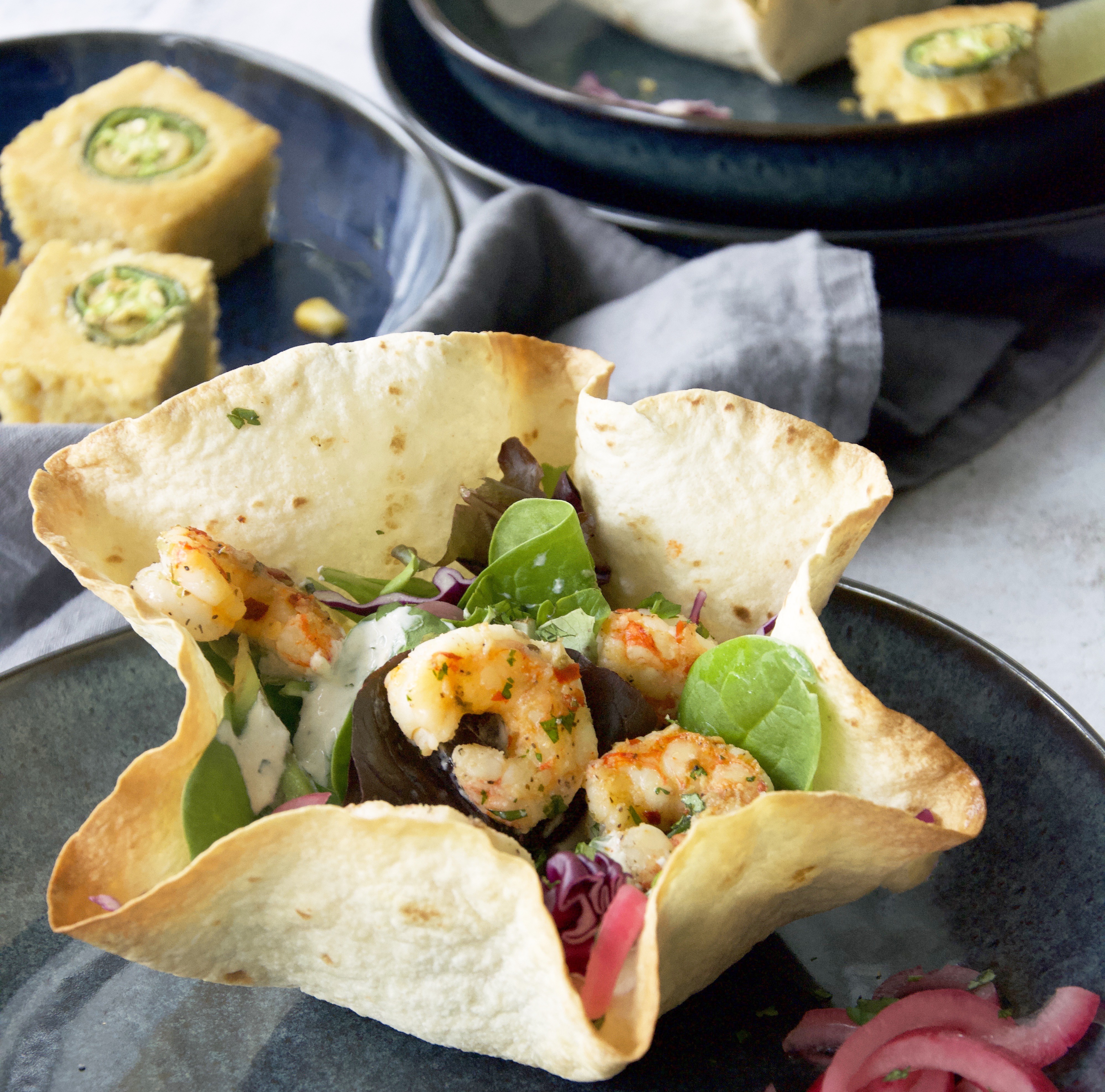 Shrimp Taco Bowl & Elote Cornbread Cinco de Mayo